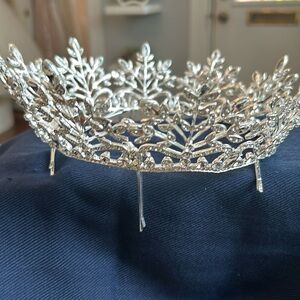 Crystal and Silver Crown with built in Bobby pins